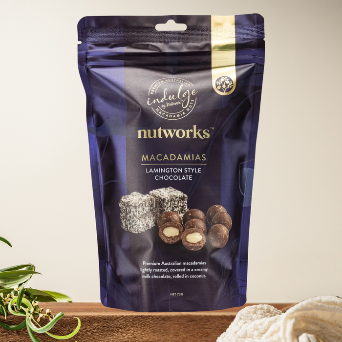 Premium Australian macadamias lightly roasted, covered in a creamy milk chocolate, rolled in coconut. A fresh take on an ageless Aussie favourite.