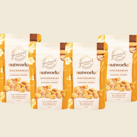 Four-Pack of Dry Roasted Macadamia Nuts – Hand-Coated in Pure Manuka Honey, Gourmet Sweet Snack