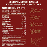 Green Olives Infused with Lemon Myrtle, Tusi Basil, Kawakawa & Premium Olive Oil – Native Herb Blend