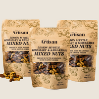 Three-pack of Native Herb Mixed Nuts – handcrafted blend with lemon myrtle, rosemary, and Kawakawa