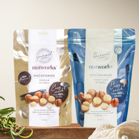 Twin Pack of Easy Crack Macadamias – 400g total with Salt Roasted and Vanilla Roasted in-shell nuts